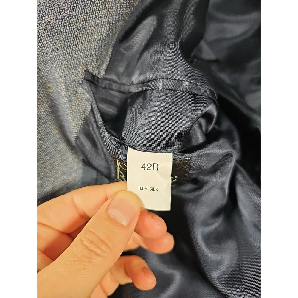 Jos A Bank 42R‎ 💯 Silk Suit Blue Gray Blazer Jacket Sport Coat Men Vtg 2 Button